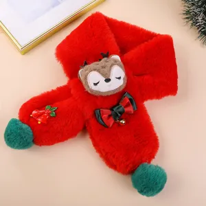 Kids Faux Rabbit Fur Scarf Cute Christmas Reindeer Warm Winter Neck Warmer Double Pom Pom