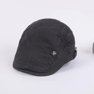 Men's cotton flat cap casual duckbill beret vintage retro newsboy hat stylish grey