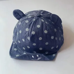 Cute baby baseball cap with polka dots and soft brim, cute ears design for spring summer.