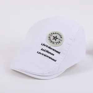 Men's white cotton flat cap vintage ivy beret casual stylish duckbill hat for spring autumn