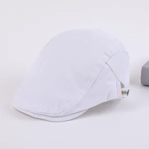 Classic white flat cap for men, casual ivy beret hat with side adjustable strap design.