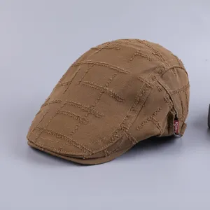 Men's cotton flat cap vintage ivy newsboy hat casual retro painter beret brown