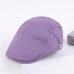 Stylish purple cotton flat cap for men, classic british style ivy newsboy hat for daily wear.