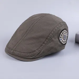 Men's cotton flat cap vintage ivy hat casual beret retro painter newsboy hat.