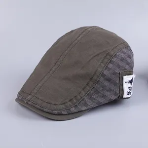 Men's cotton flat cap British vintage ivy beret casual plaid patchwork hat stylish newsboy