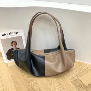 Sac à épaule souple bicolore minimaliste, grand cabas élégant et tendance pour le quotidien.