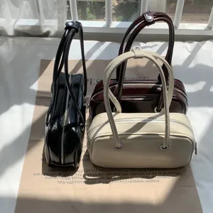 Retro oil wax texture Boston shoulder bag large capacity casual chic handbag for women