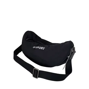 Borsa a tracolla a mezzaluna in nylon nero impermeabile, borsa a luna sportiva casual per donna.