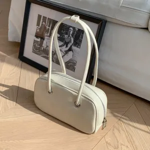Retro oil wax texture shoulder bag Korean chic large capacity tote pillow bag for women