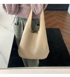 Minimalist soft leather shoulder tote bag, casual large capacity hobo bag for women.