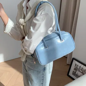 Retro oil wax texture underarm shoulder bag Korean chic large capacity Boston pillow bag for women
