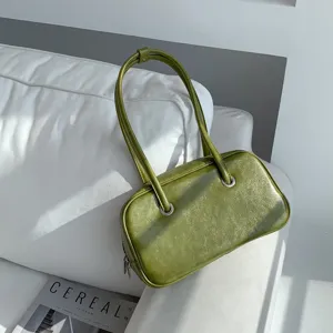 Retro oil-wax texture underarm shoulder bag chic large capacity Boston pillow handbag for women