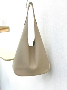 minimalist soft leather shoulder bag large capacity tote bag casual daily use handbag beige