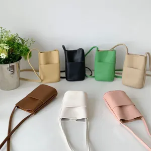Women PU Leather Small Crossbody Bag Simple Card Slot Solid Color Casual Shoulder Bag Mini Commuting Handbag