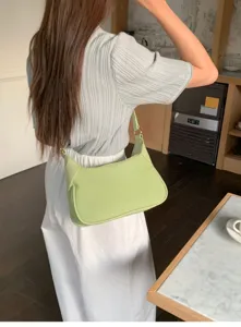 Minimalist green shoulder bag casual chic baguette handbag trendy womens daily purse accessory