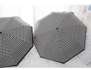 Paraguas plegable pata de gallo negro y blanco automático protección solar antiuv