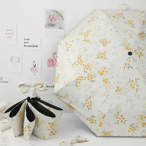 Floral Folding Umbrella Anti UV Black Glue Sun Umbrella Portable Rain And Sun Umbrella Cute Bow Travel Umbrella