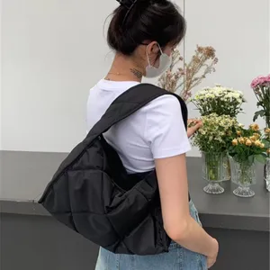 Women's Quilted Tote Bag Large Capacity Pleated Shoulder Bag Casual Lightweight Handbag Underarm Crossbody Bag