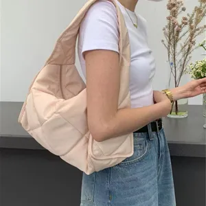 Casual quilted tote shoulder bag for women, large capacity lightweight puffy underarm bag.