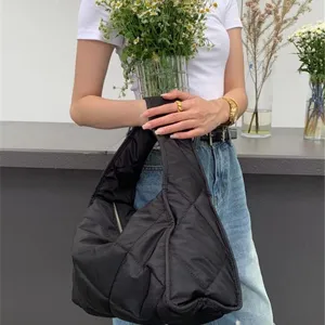 Black quilted padded tote bag underarm handbag for women casual lightweight daily shoulder bag