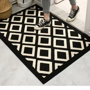 Tappeto da ingresso geometrico nero e bianco, antiscivolo resistente per la casa moderna.