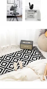 Nordic ethnic style cotton and linen jacquard woven carpet bedroom bedside fringe floor mat
