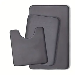 Detailed view of the gray memory foam bathroom mat set, showing soft texture and cozy design.