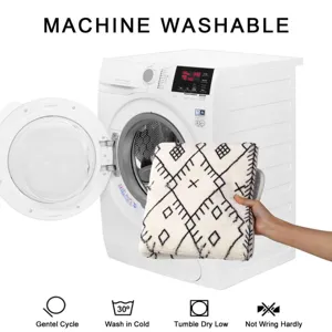 Moroccan Nordic bedside rug modern minimalist white fluffy carpet with diamond pattern details