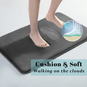 Dark grey memory foam bath mat, soft anti-slip absorbent floor rug for bathroom shower