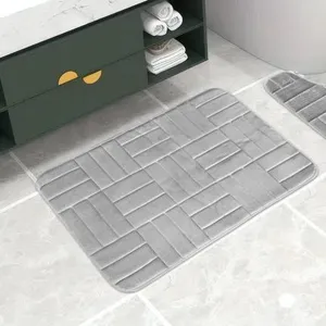 Bathroom Anti Slip Mat Memory Foam Flannel Embossed Brick Pattern Absorbent Floor Mat Toilet Rug Home Decor
