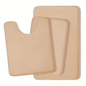 3-piece bathroom mat set in khaki, memory foam absorbent non-slip rug for home toilet use.