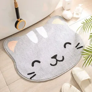 Cute cat shaped bathroom floor mat, soft fluffy absorbent non slip rug for home door and tub use.