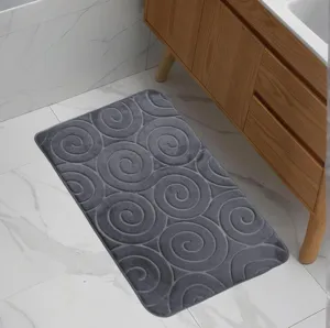 Detailed view of the gray flannel swirl bath mat showcasing its embossed texture and anti-slip backing.