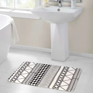 Moroccan Nordic minimalist black and white geometric pattern bedroom and bathroom floor rug mat