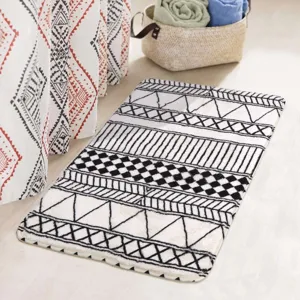 Nordic Moroccan Geometric Black And White Long Plush Area Rug Living Room Bedside Floor Mat Polyester Modern Home Decor