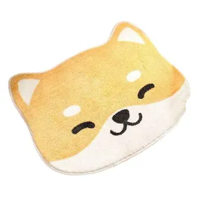 Cute Shiba Inu cat plush floor mat, soft absorbent non-slip carpet for bathroom and door entrance.