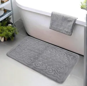 Flannel Embossed Bathroom Floor Mat Soft Absorbent Non Slip Bath Rug Rectangular Machine Washable Mat For Home Bathroom