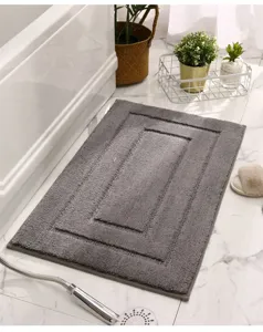 Grey bath mat for bathroom non-slip absorbent floor carpet soft shower room mat detail view