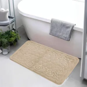 Beige flannel embossed bath mat detail, showing exquisite European retro pattern and soft texture.