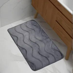 Tappeto da bagno grigio con motivo a onde in schiuma di memoria antiscivolo per doccia e cucina.