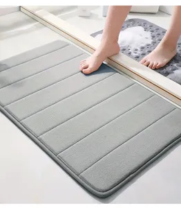 Grey memory foam bath mat absorbent anti-slip soft floor mat for bathroom and toilet use