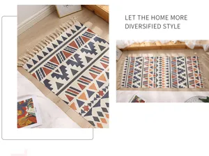 Bohemian cotton linen woven area rug with tassels ethnic geometric floor mat for bedroom living room