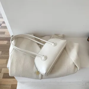 White minimal underarm shoulder bag chic baguette handbag stylish daily purse for women