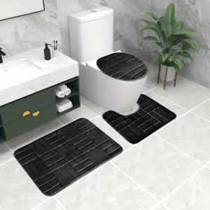 Flannel embossed brick pattern memory foam bathroom rug set, non-slip absorbent mats 3pcs