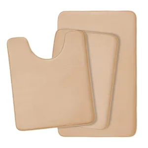 Memory foam bath mat 3 piece set absorbent non slip bathroom rug set in elegant beige color