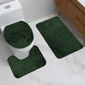 Green flannel embossed swirl bathroom rug set non-slip floor mat for home decor