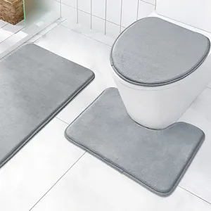 Grey memory foam bathroom rug 3 piece set, soft absorbent non-slip toilet mat floor mat.