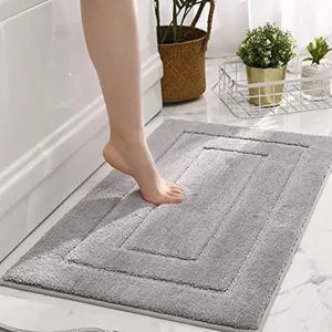 Absorbent Bathroom Floor Mat Thickened Flannel Non Slip Tufted Door Mat Geometric Pattern Bedroom Carpet Home Decor