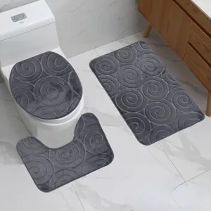 Grey flannel bathroom mat set 3 piece anti-slip toilet lid cover and absorbent floor rugs