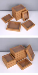 Kraft paper gift box with clear window for postcard cookie candy packaging detail view.